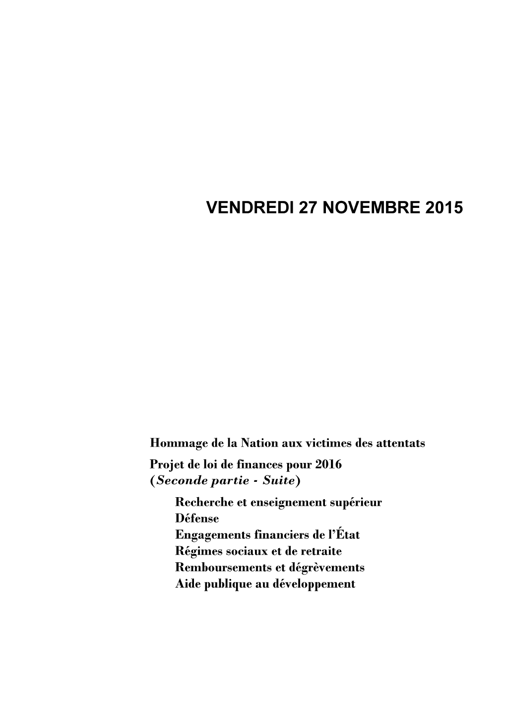 Vendredi 27 Novembre 2015