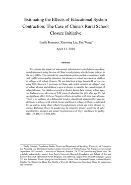 Estimating the Effects of Educational System Contraction: the Case of China’S Rural School Closure Initiative