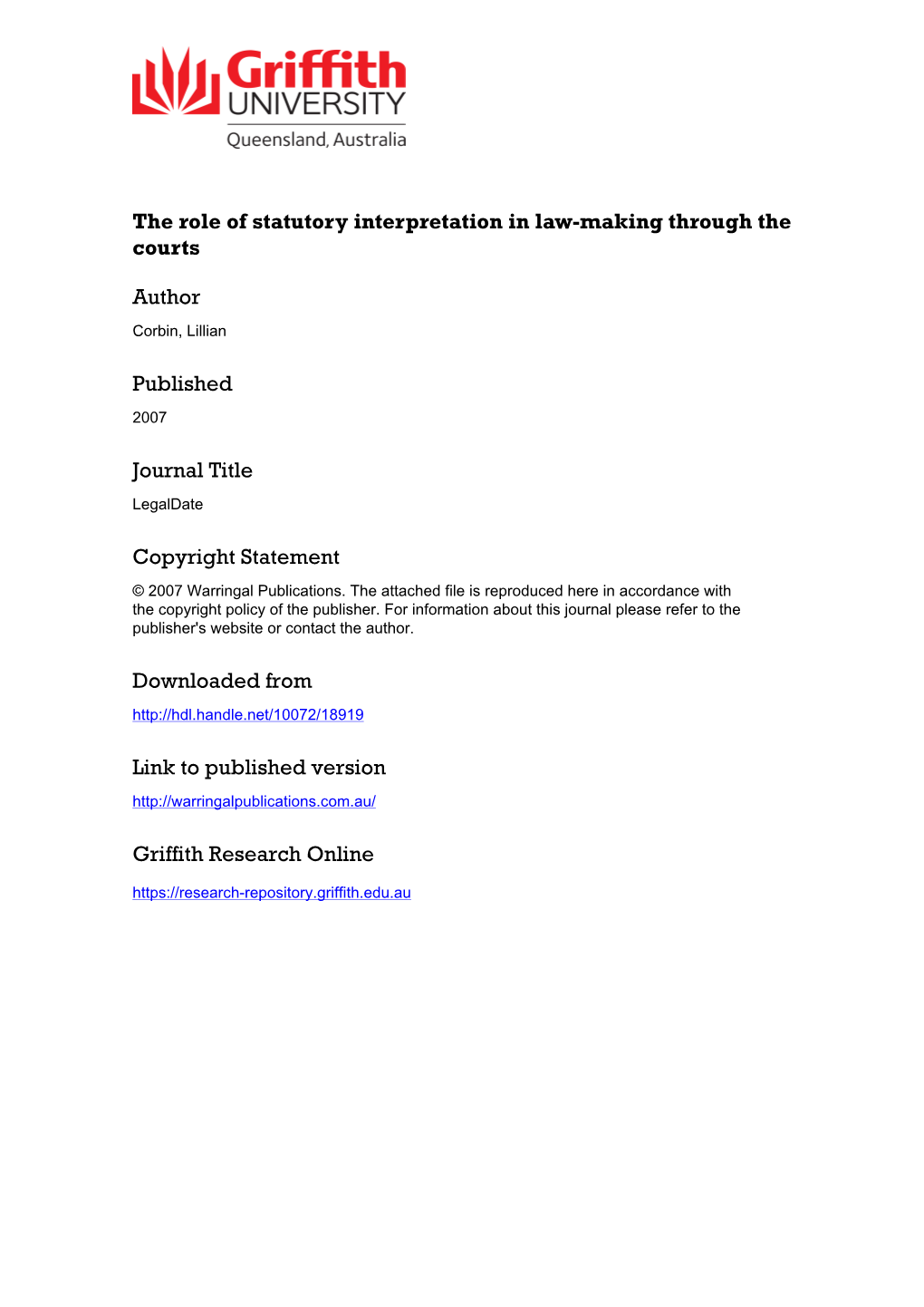 The Role of Statutory Interpretation in Law-Making Through the Courts
