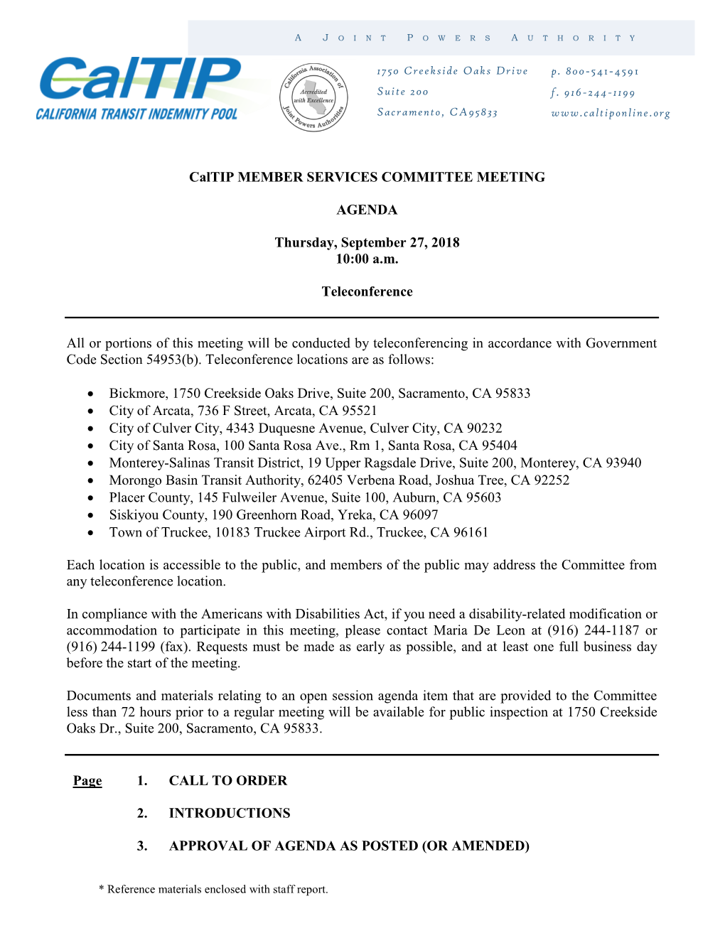 September 27, 2018, Member Services Committee