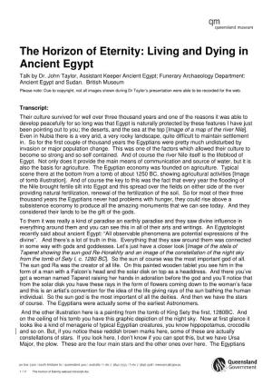 The Horizon of Eternity: Living and Dying in Ancient Egypt Talk by Dr