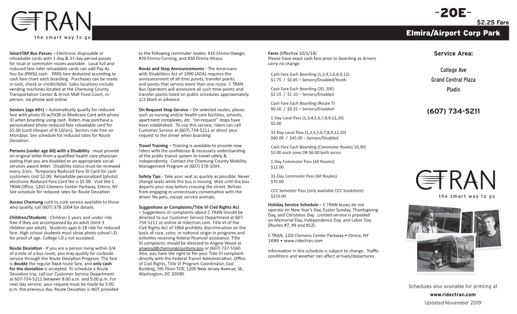 Route 20E Schedule Elmira Airport/Corp Park