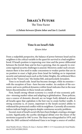 Israel's Future: the Time Factor. a Debate