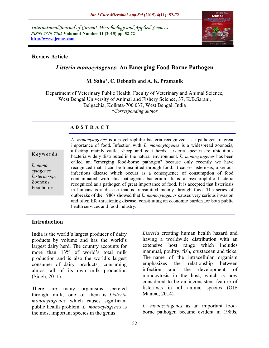 Listeria Monocytogenes: an Emerging Food Borne Pathogen