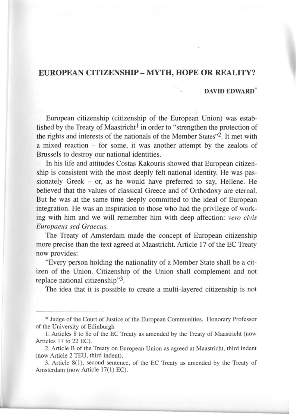 European Citizenship - Myth, Hope Or Reality?