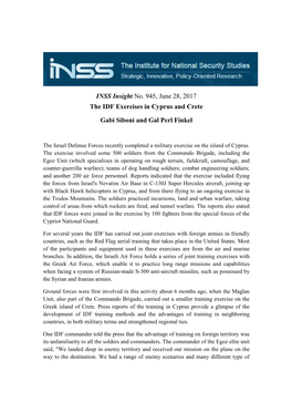 INSS Insight No. 945, June 28, 2017 the IDF Exercises in Cyprus and Crete