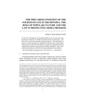 The Precarious Position of the Fourth Estate in Trumptopia: the Role of Popular Culture and the Law in Protecting Media Freedom