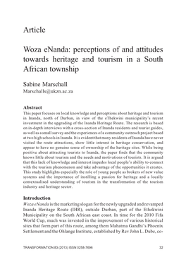Article Woza Enanda: Perceptions of and Attitudes Towards Heritage And