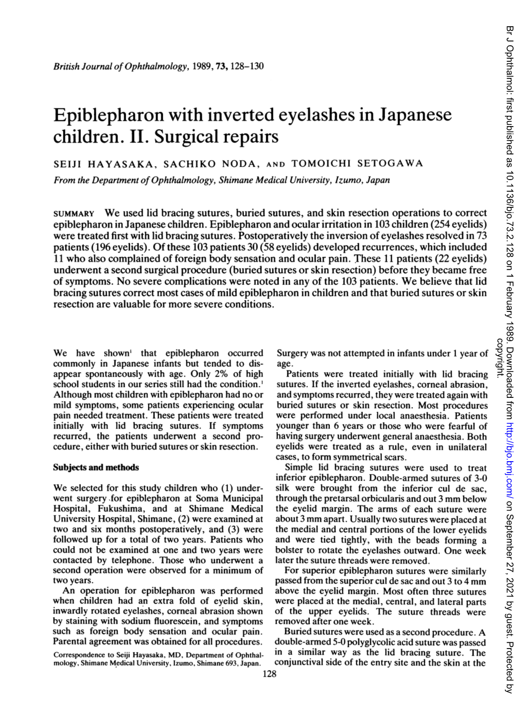 Epiblepharon with Inverted Eyelashes in Japanese Children