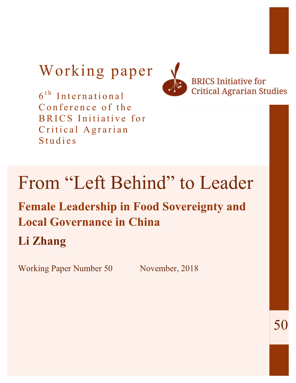 From “Left Behind” to Leader Female Leadership in Food Sovereignty and Local Governance in China