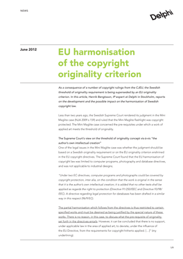 EU Harmonisation of the Copyright Originality Criterion (Pdf)