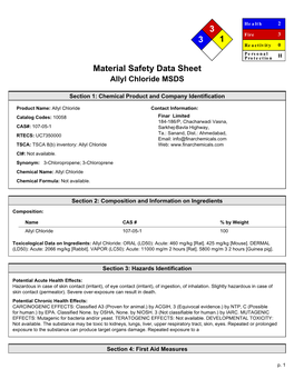 Material Safety Data Sheet Allyl Chloride MSDS
