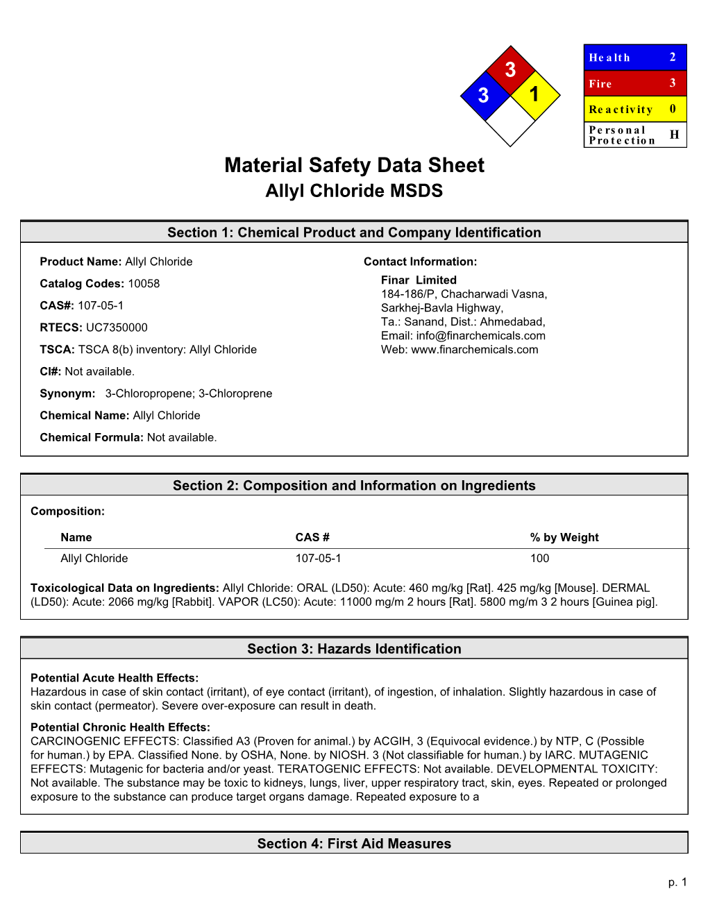 Material Safety Data Sheet Allyl Chloride MSDS - DocsLib