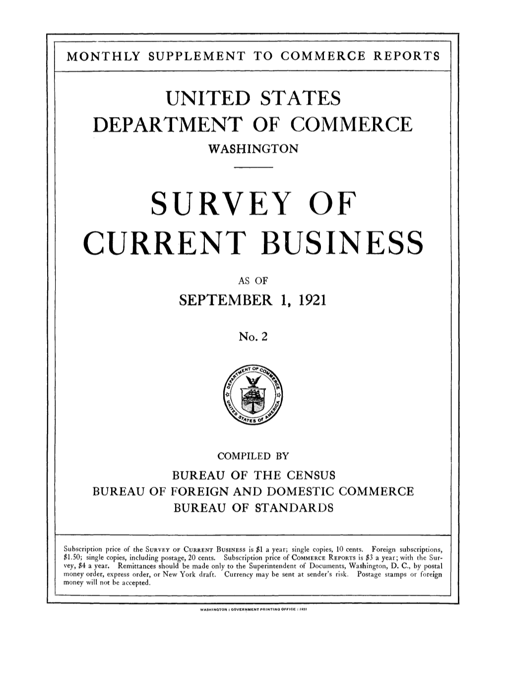 Survey of Current Business September 1921