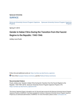 Gender in Italian Films During the Transition from the Fascist Regime to the Republic: 1943-1946