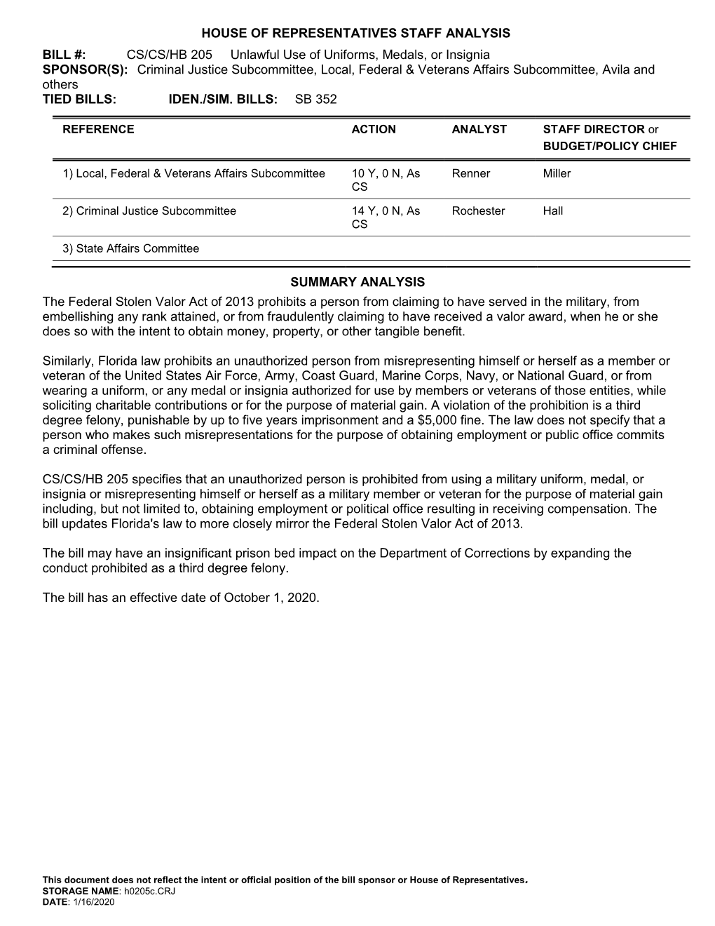 House of Representatives Staff Analysis Bill #: Cs/Cs