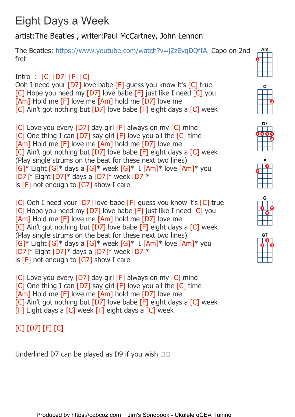 Eight Days a Week Artist:The Beatles , Writer:Paul Mccartney, John Lennon