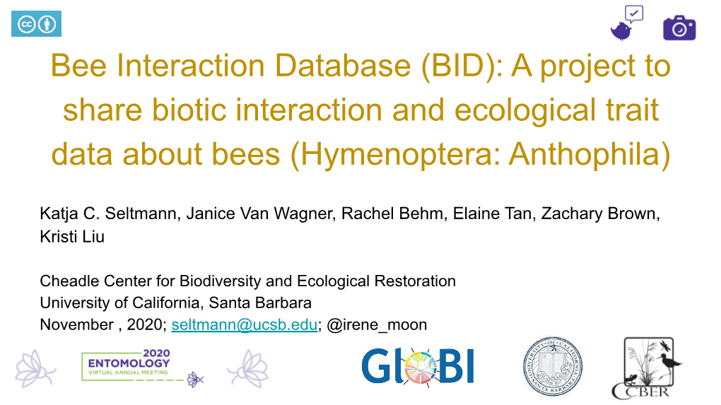 Bee Interaction Database (BID): a Project to Share Biotic Interaction and Ecological Trait Data About Bees (Hymenoptera: Anthophila)