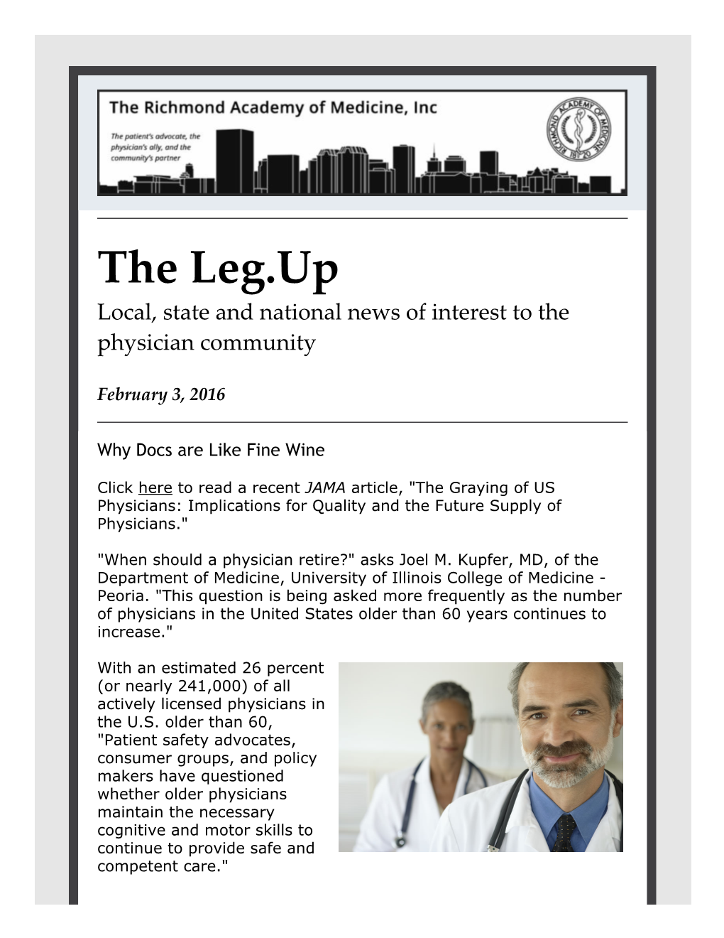 The Leg.Up Local, State and National News of Interest to the Physician Community