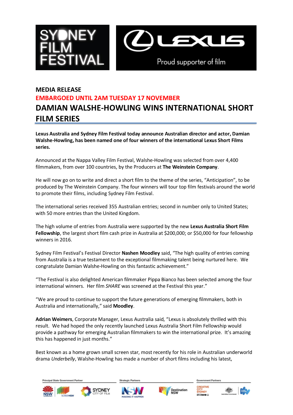 Lexus Short Films Winner Announce 15/10/2015