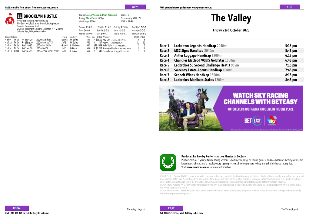 The Valley Printable Form Guide