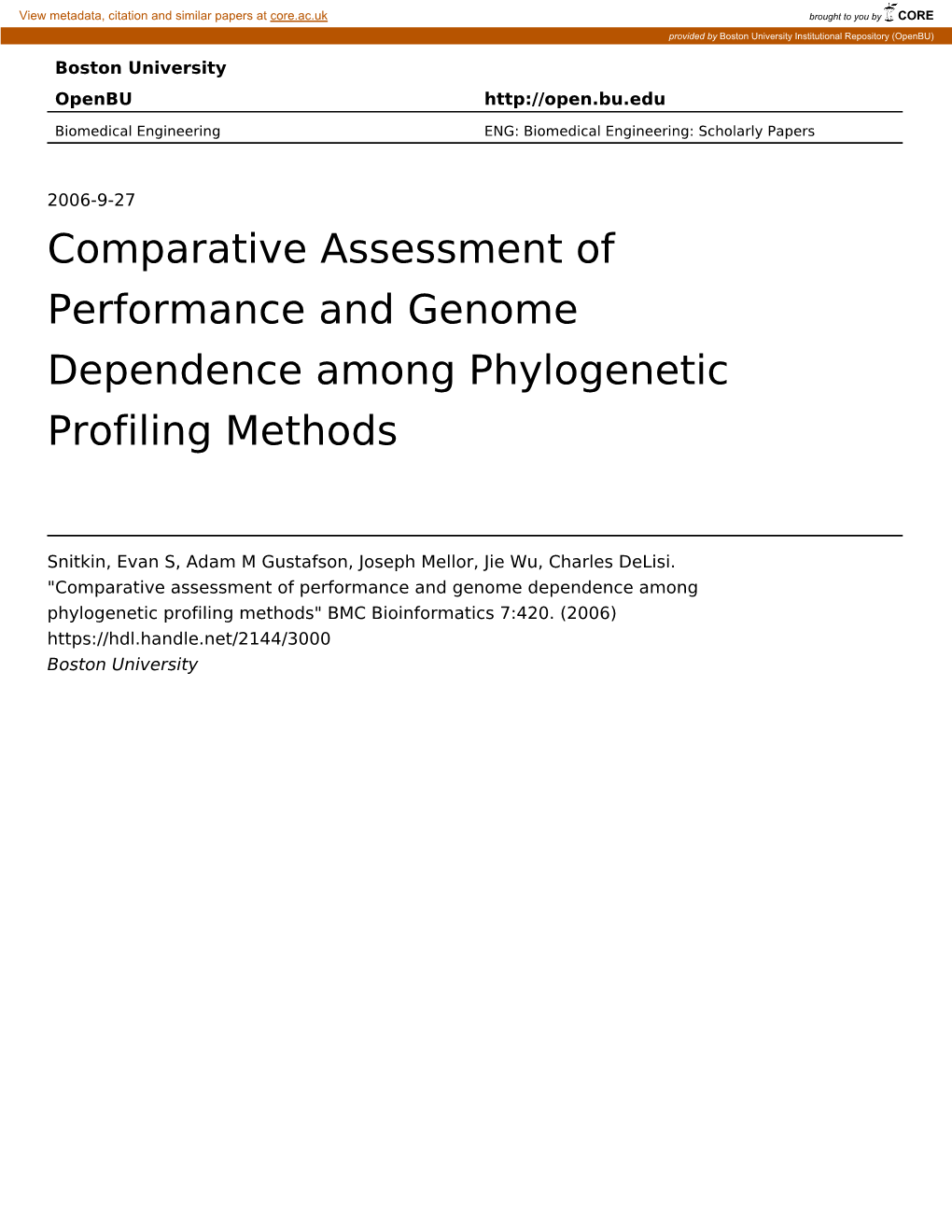 Comparative Assessment of Performance and Genome Dependence Among Phylogenetic Profiling Methods