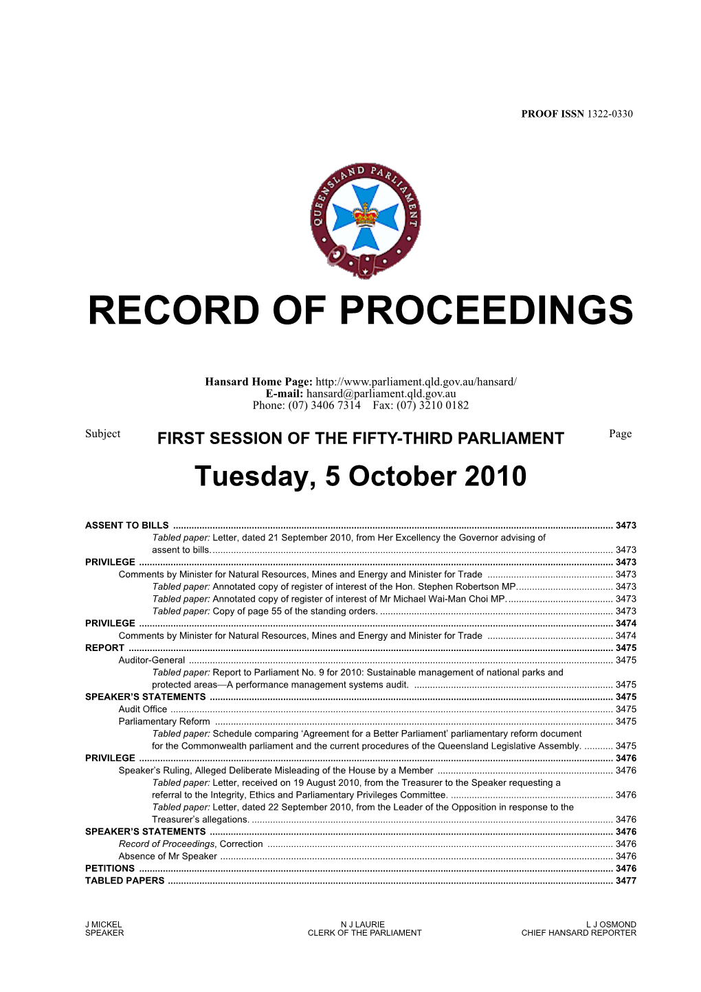 Record of Proceedings