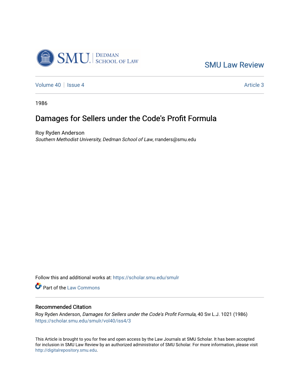 Damages for Sellers Under the Code's Profit Formula*