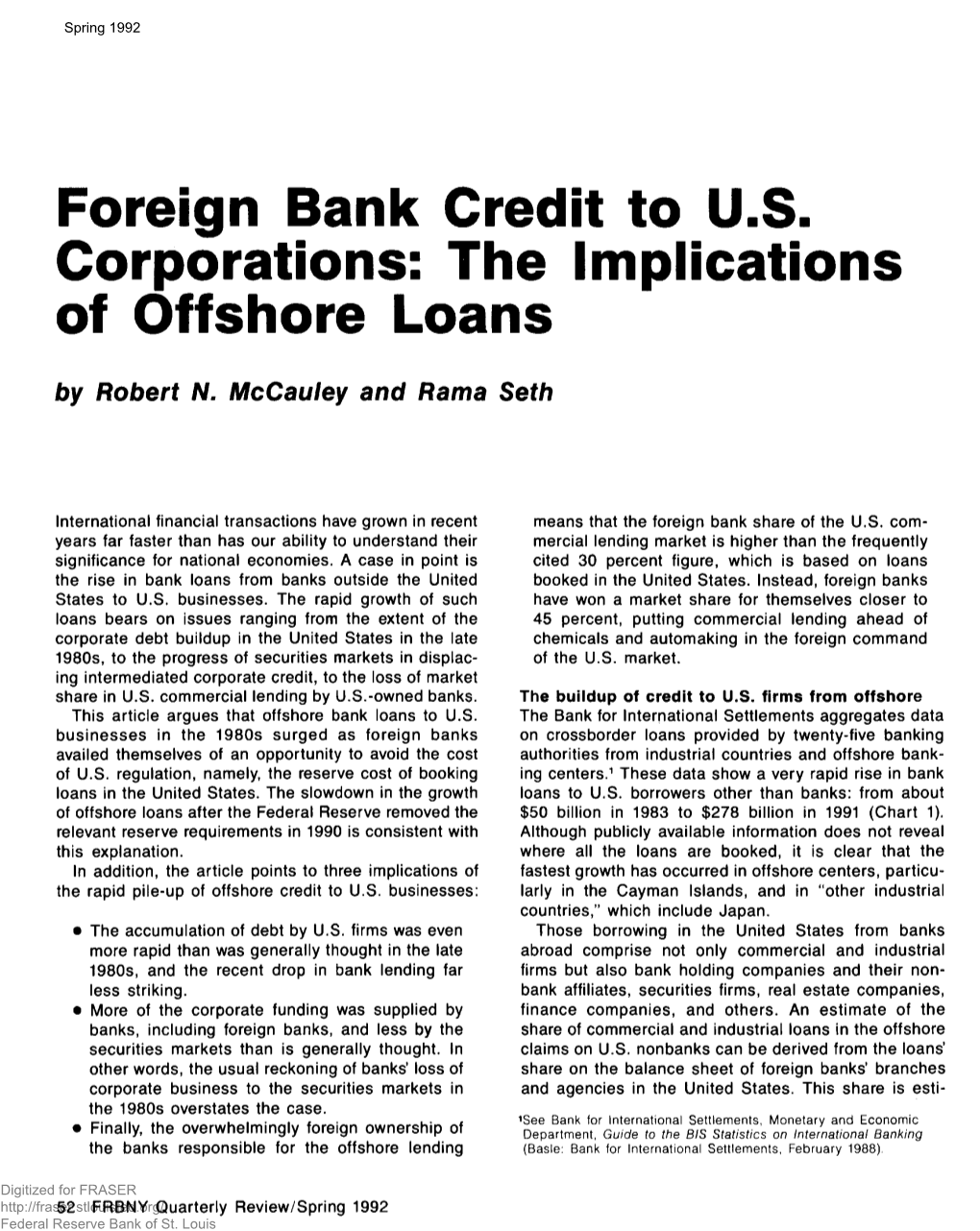 Foreign Bank Credit to U.S. Corporations: the Implications of Offshore Loans