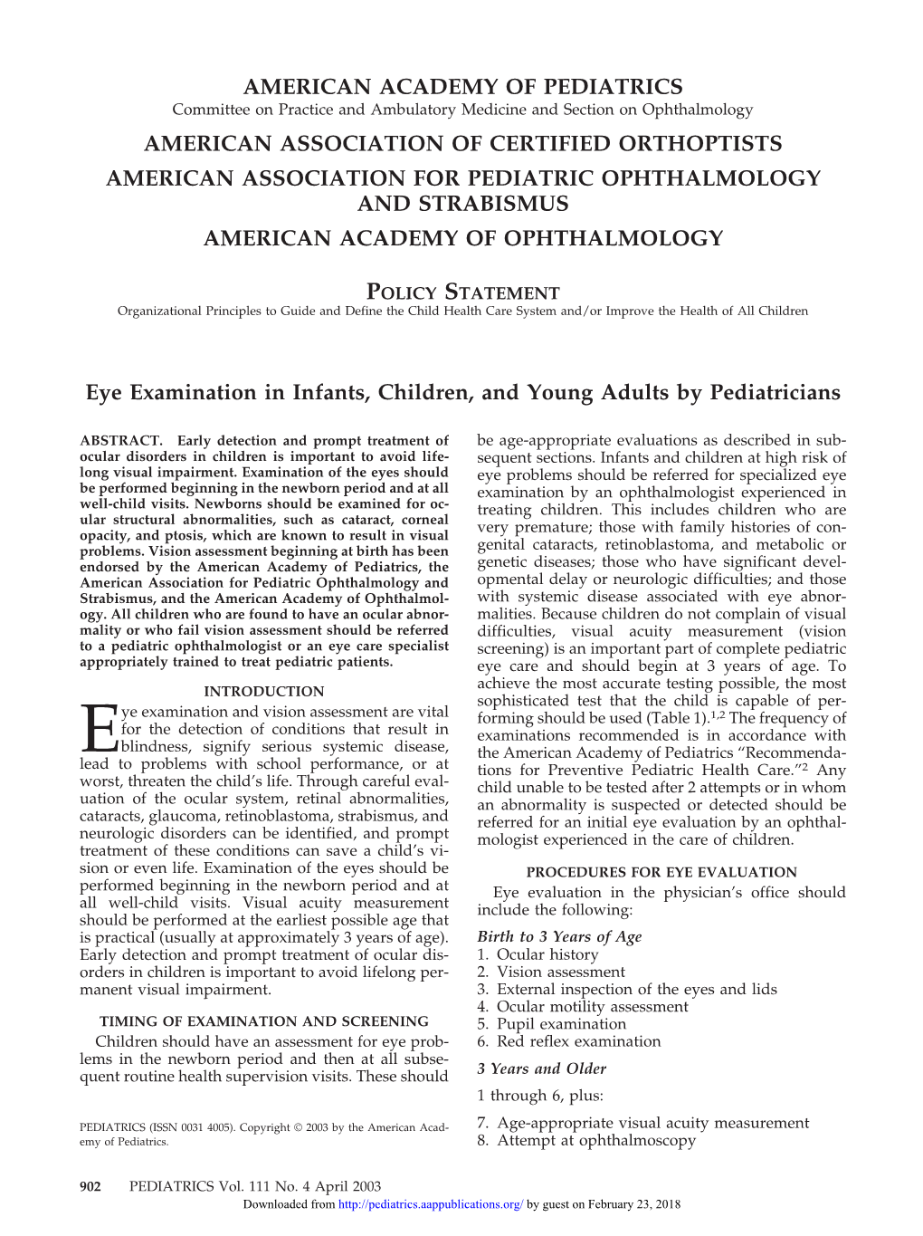 American Academy of Pediatrics Policy Statement
