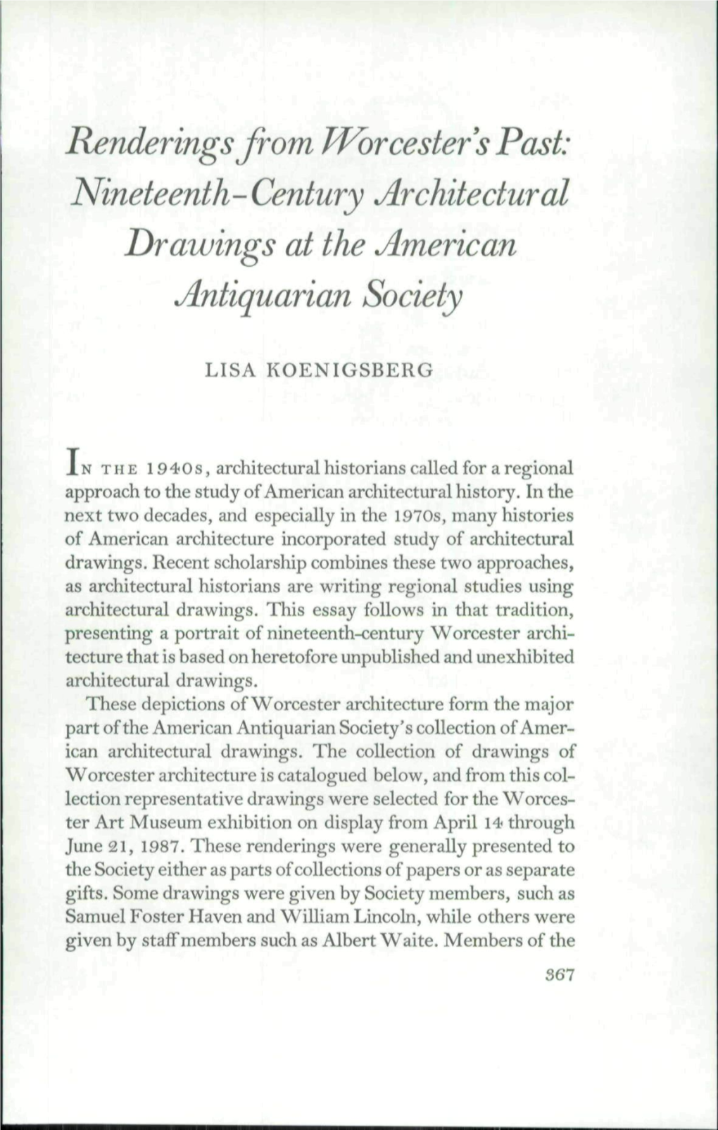 Renderings from Worcester's Past: Nineteenth-Century Architectural Drawings at the American Antiquarian Society