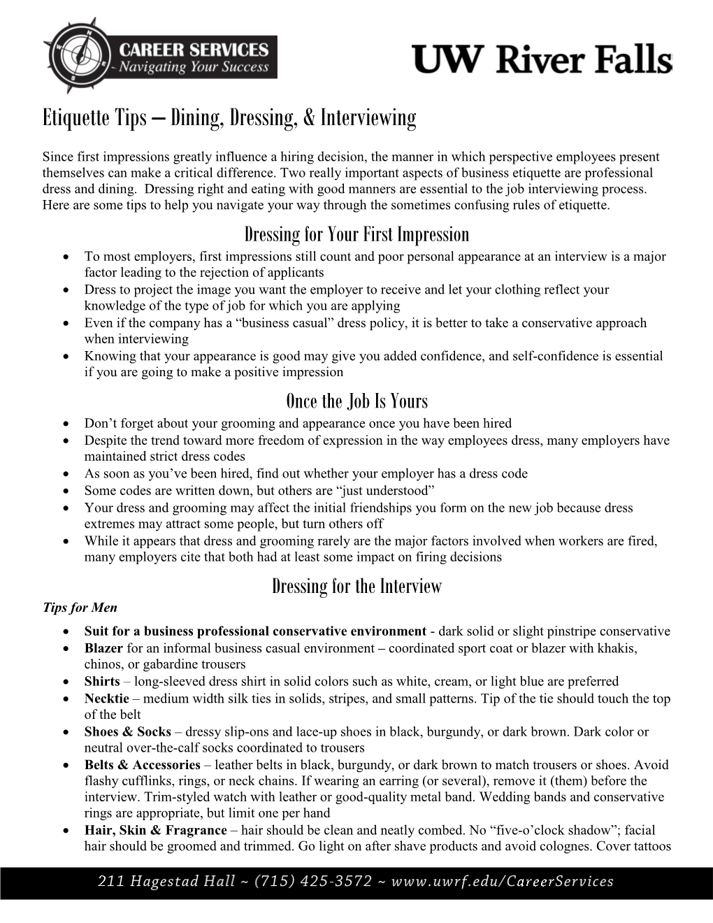 Etiquette Tips – Dining, Dressing, & Interviewing