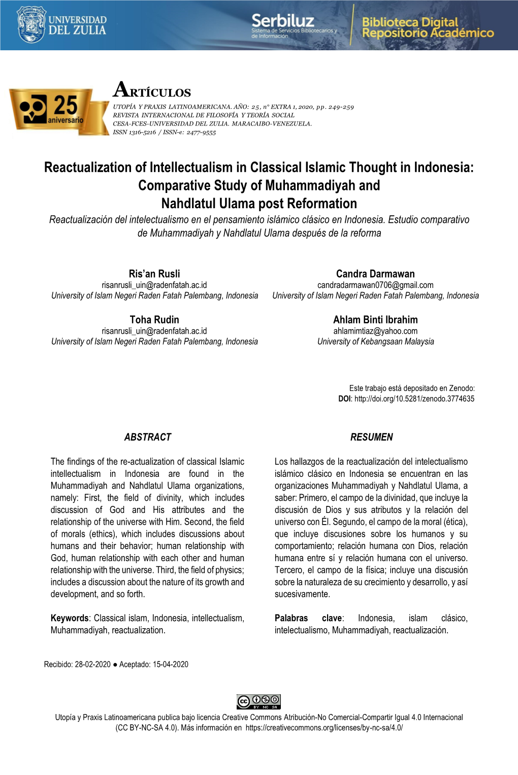 Reactualization of Intellectualism in Classical Islamic Thought