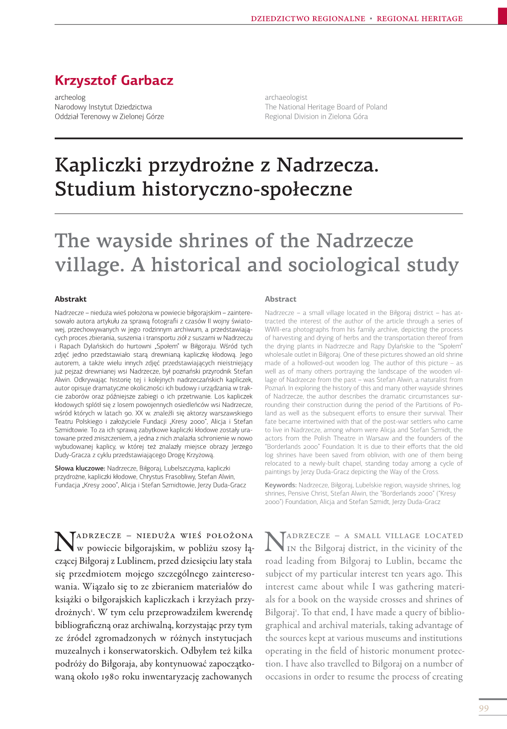 Kapliczki Przydrożne Z Nadrzecza. Studium Historyczno-Społeczne