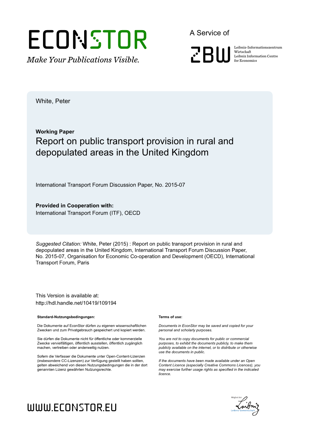 Report on Public Transport Provision in Rural and Depopulated Areas in the United Kingdom