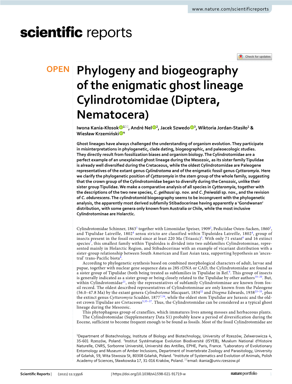 Diptera, Nematocera) Iwona Kania‑Kłosok 1*, André Nel 2, Jacek Szwedo 3, Wiktoria Jordan‑Stasiło1 & Wiesław Krzemiński 4