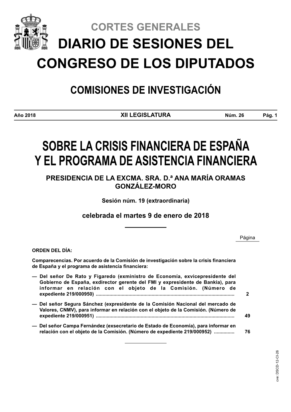 Diario De Sesiones De La Comisión Sobre La Crisis Financiera De