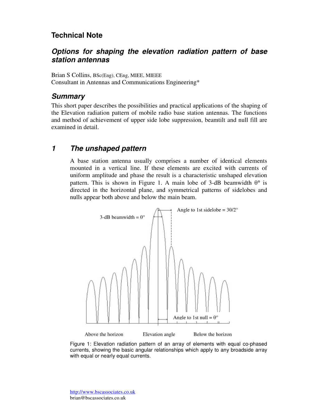 Shaping the Elevation Radiation Pattern of Base Station Antennas