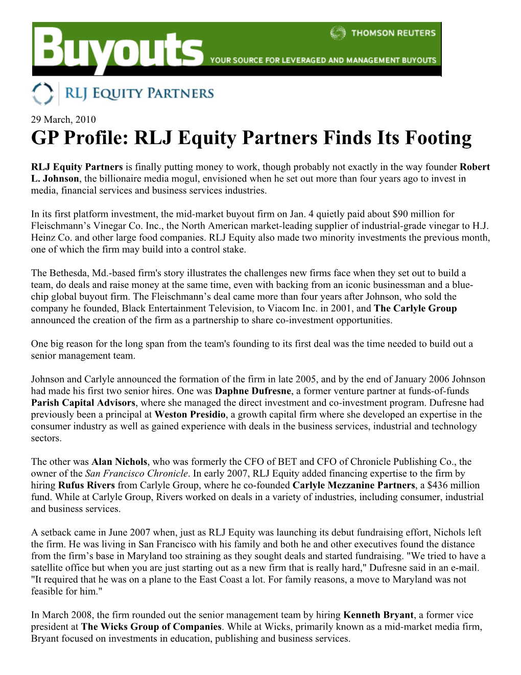 GP Profile: RLJ Equity Partners Finds Its Footing