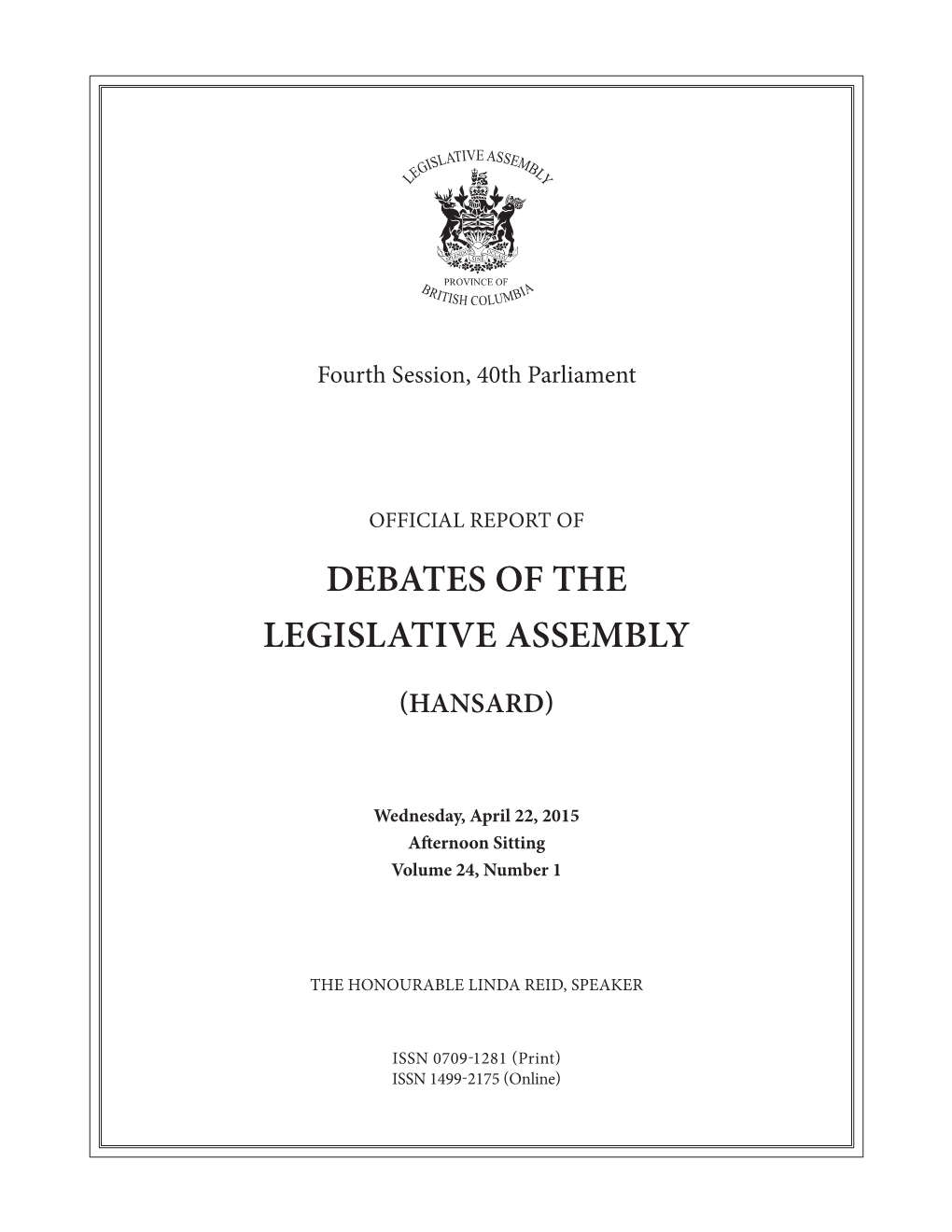 Debates of the Legislative Assembly