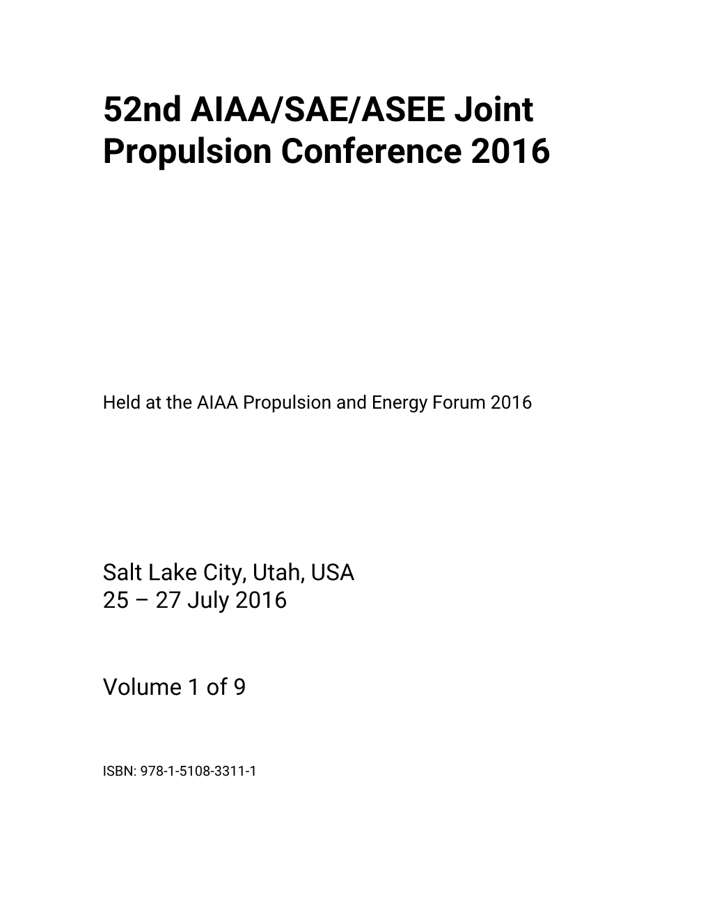 52Nd AIAA/SAE/ASEE Joint Propulsion Conference 2016