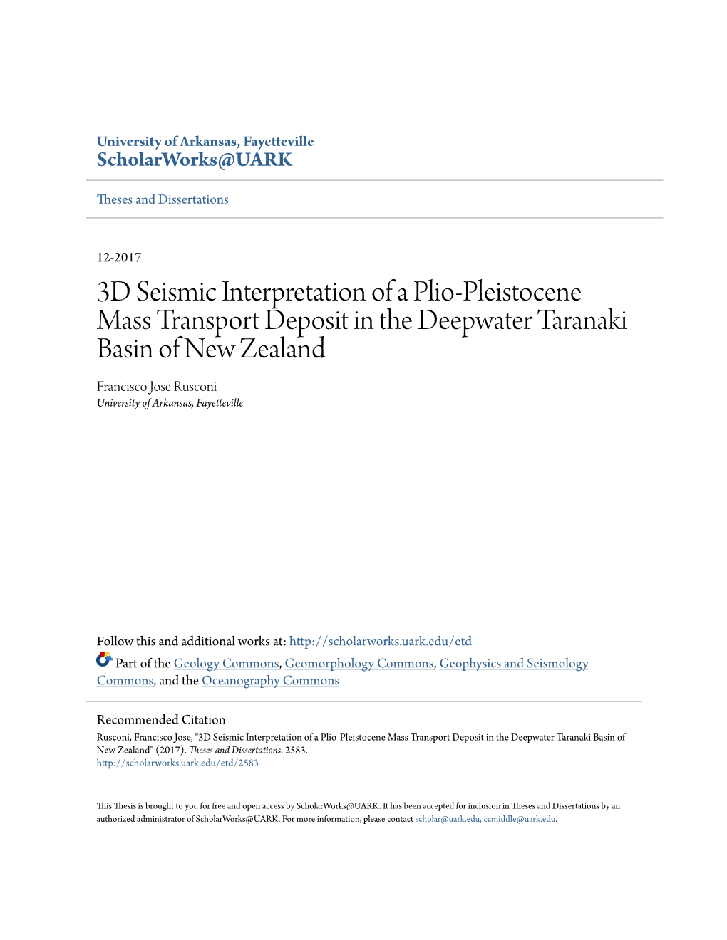 3D Seismic Interpretation of a Plio-Pleistocene Mass Transport