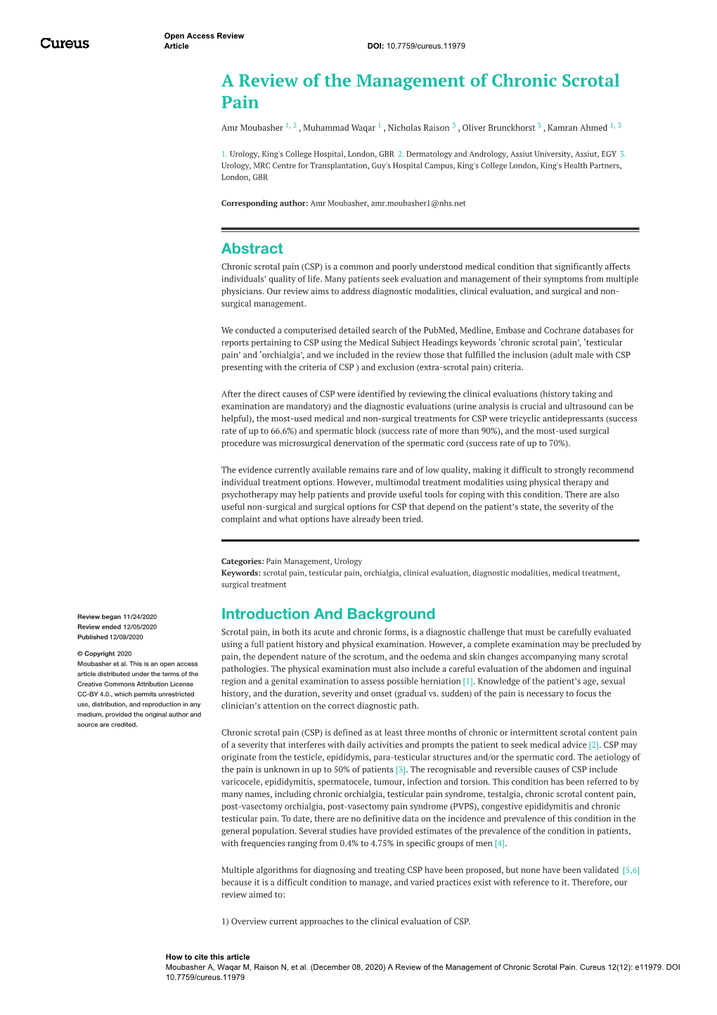 A Review of the Management of Chronic Scrotal Pain