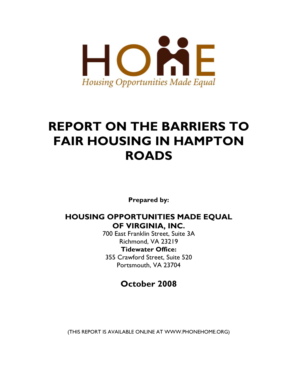 Report on the Barriers to Fair Housing in Hampton Roads