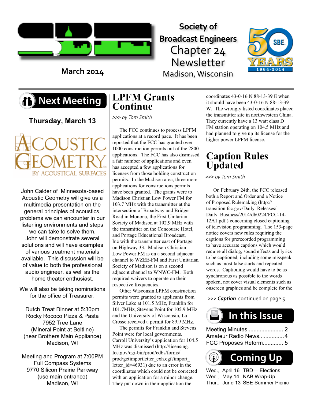 March 2014 Newsletter