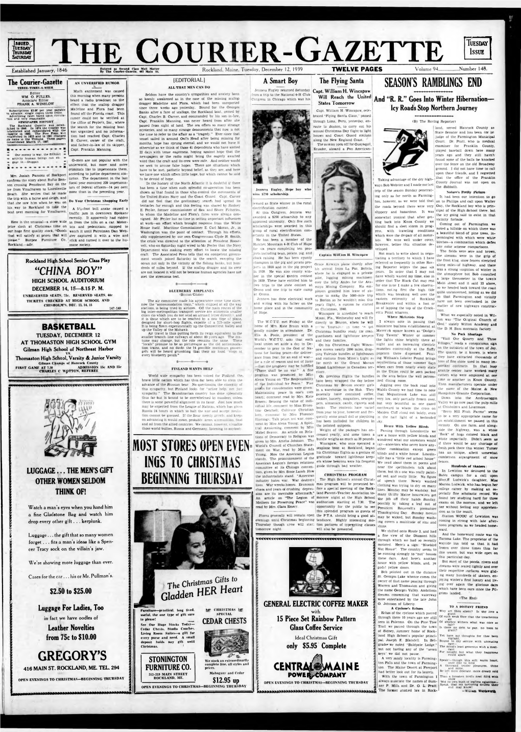 Courier Gazette : December 12, 1939