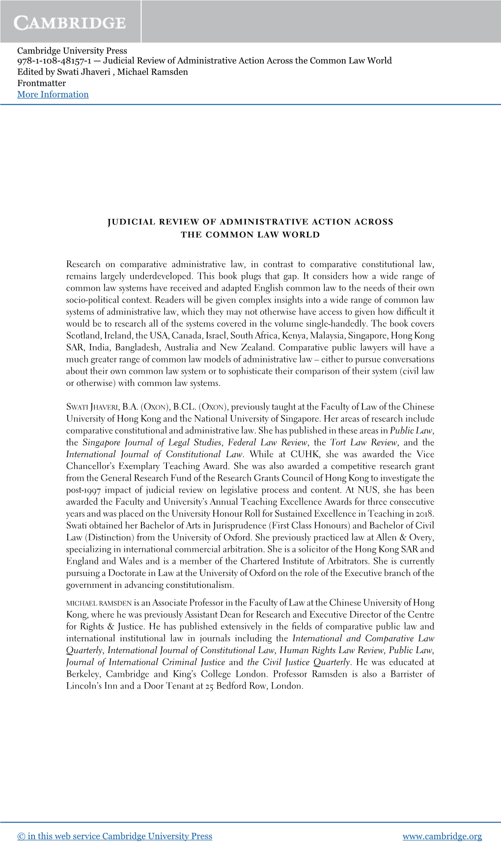 Judicial Review of Administrative Action Across the Common Law World Edited by Swati Jhaveri , Michael Ramsden Frontmatter More Information