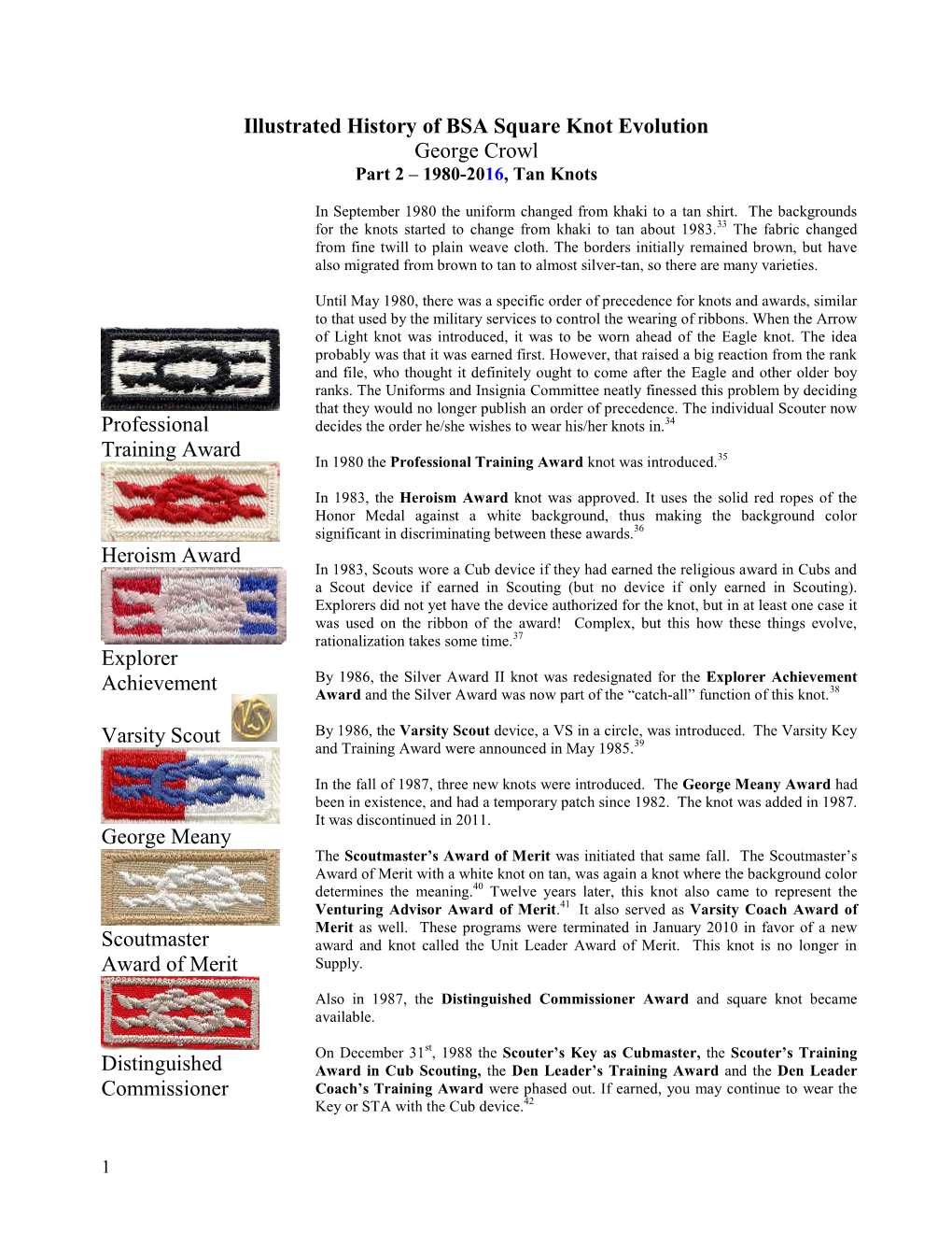 Illustrated History of BSA Square Knot Evolution George Crowl Part 2 – 1980-2016, Tan Knots