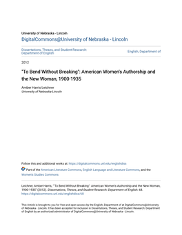 American Women's Authorship and the New Woman, 1900-1935