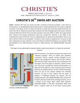 Christie's 30 Swiss Art Auction